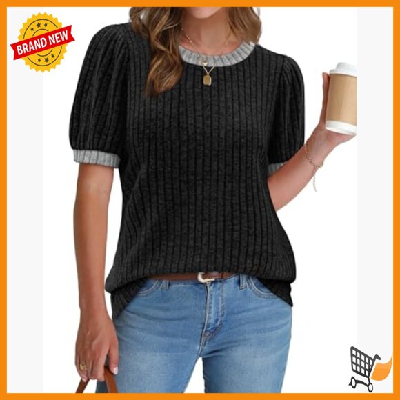 Short Sleeve Textured Tunic Top Business Casual Blouse Regular Fit - Picture 2 of 5